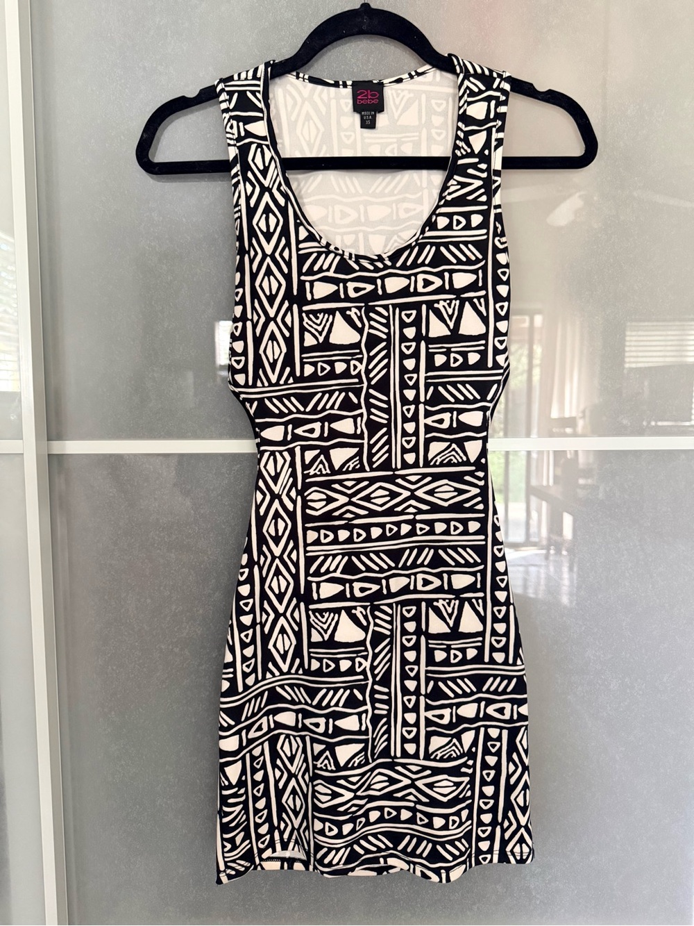 2B Bebe Black and White Geometric Mini Dress